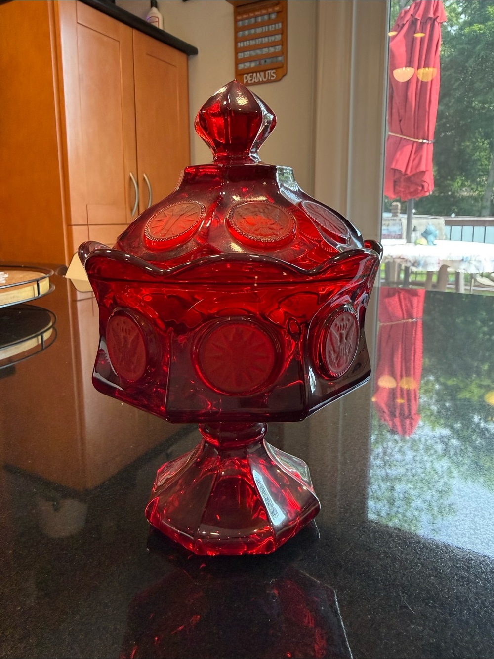 Ruby Red Covered Candy Dish - Decorative Glass Pedestal Jar Fostoria - Vintage
